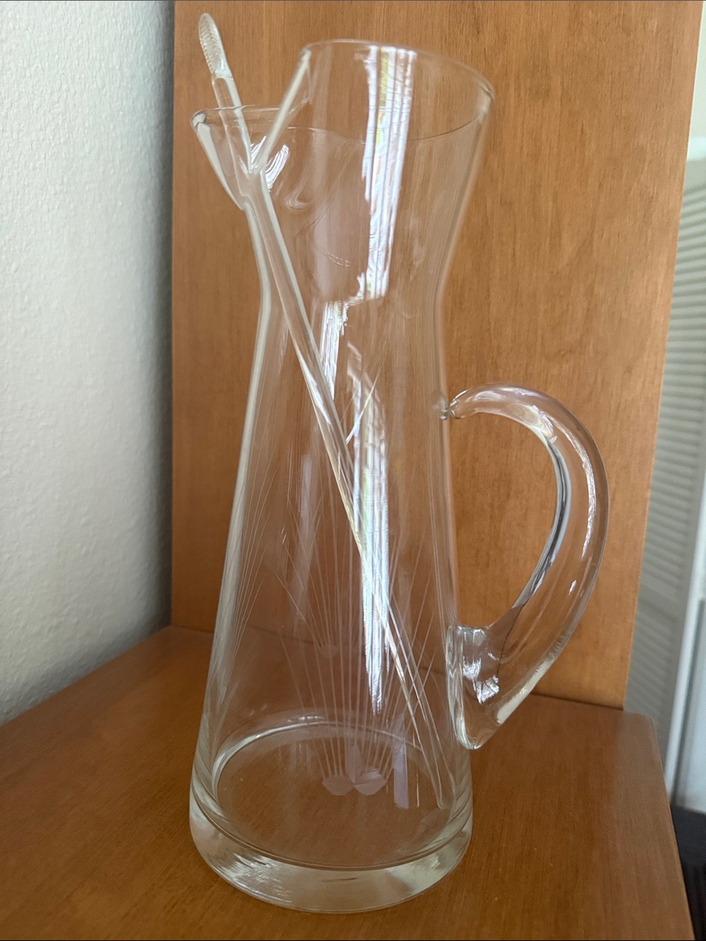 Mid Century Atomic Etched Cocktail Pitcher with Stirring Rod